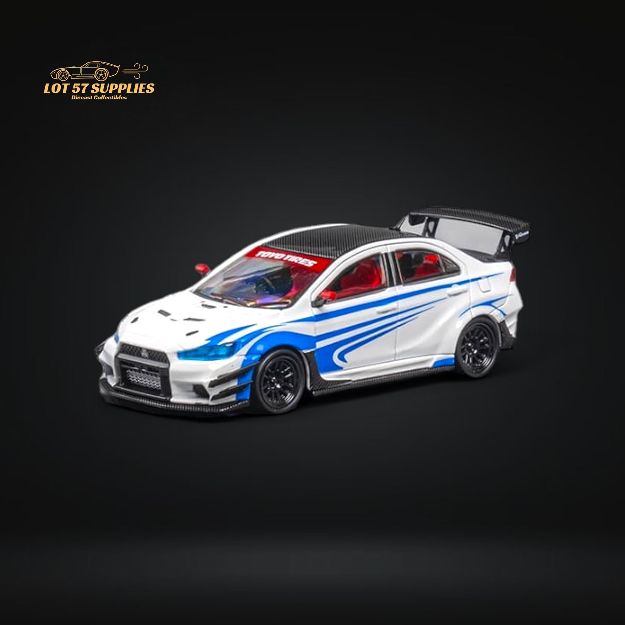 CM Model Mitsubishi Evolution X Varis White Blue Stripes 1:64 CM64-EVOX-09 (ONLINE ORDER ONLY)