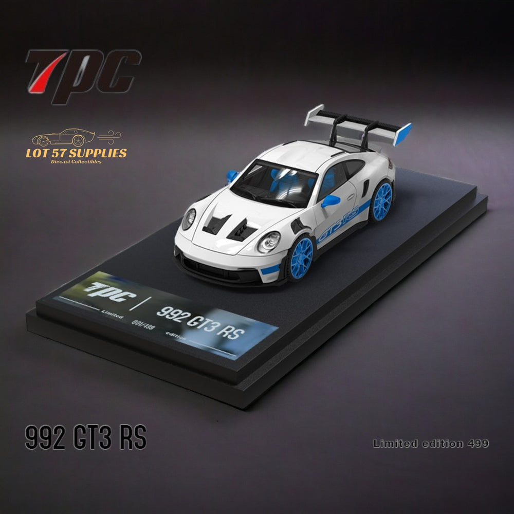 TPC Porsche 911 992 GT3 RS White With Blue Wheels Ordinary Version 1:64 (ONLINE ORDER ONLY)