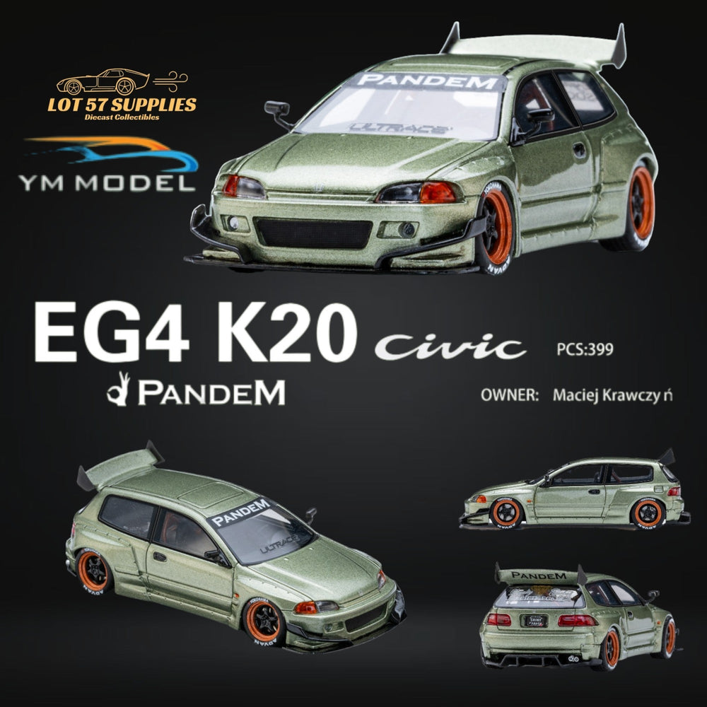 (Pre-Order) YM Model Honda Civic Pandem EG4 K20 Modified Bronze Green 1:64 Limited to 399 PCS (ONLINE ORDER ONLY)