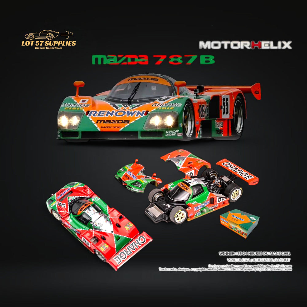 (Pre-Order) MOTORHELIX Mazda 787b #55 Le Mans Championship 1991 Winner 1:64 (ONLINE ORDER ONLY)