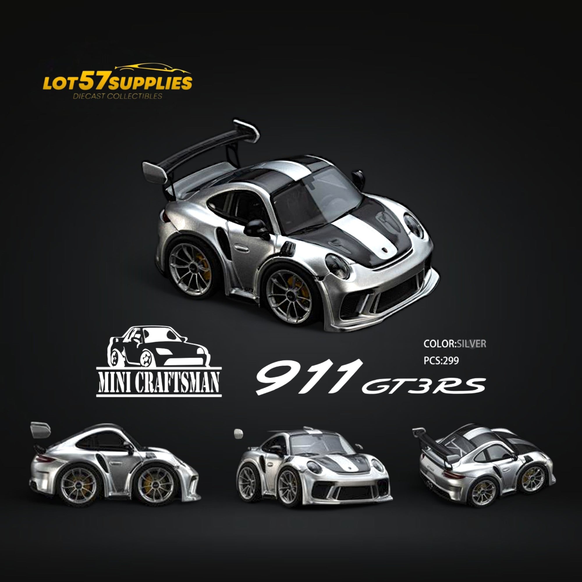 MINICRAFTSMAN 911 GT3 RS Egg Cart SILVER Limited to 299 PCS 1:64 Resin (ONLINE ORDER ONLY)