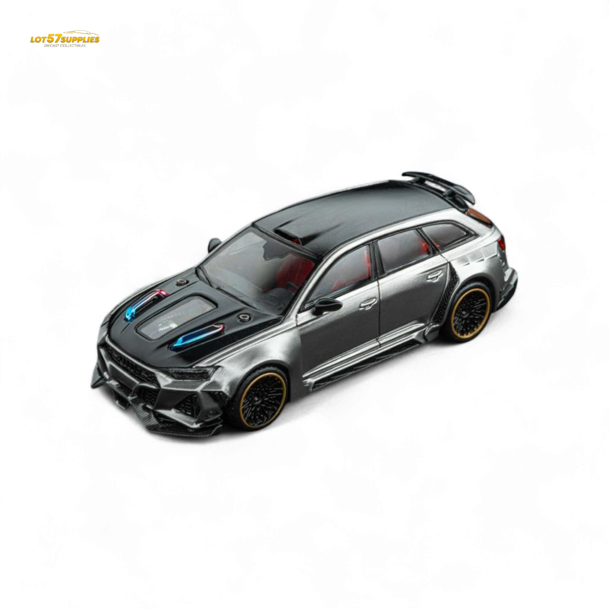 (Pre-Order) DCM Modified Audi RS6 Wagon Silver/Gray With Ferrari Engine & Openable Hood 1:64 (ONLINE ORDER ONLY)