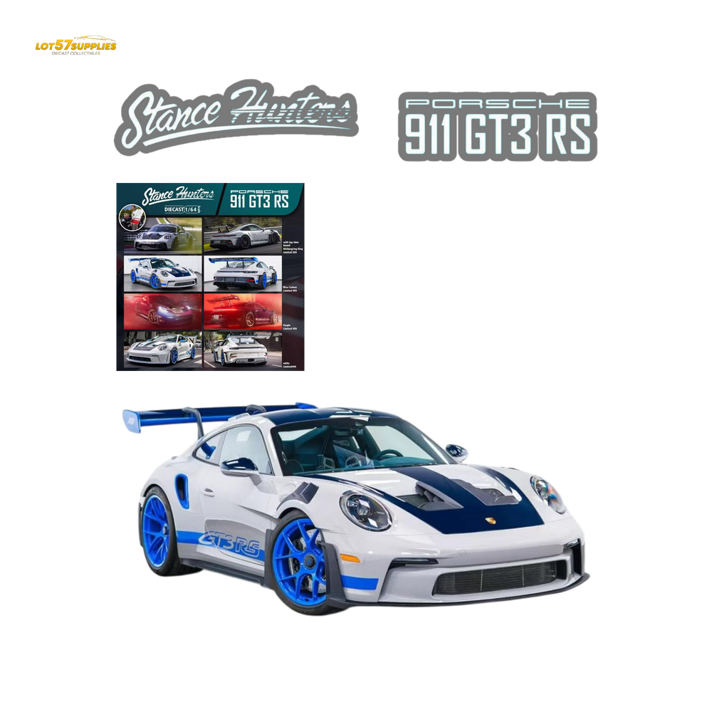 (Pre-Order) Stance Hunters Porsche 911 GT3 RS - White - Blue Carbon 1:64 (ONLINE ORDER ONLY)