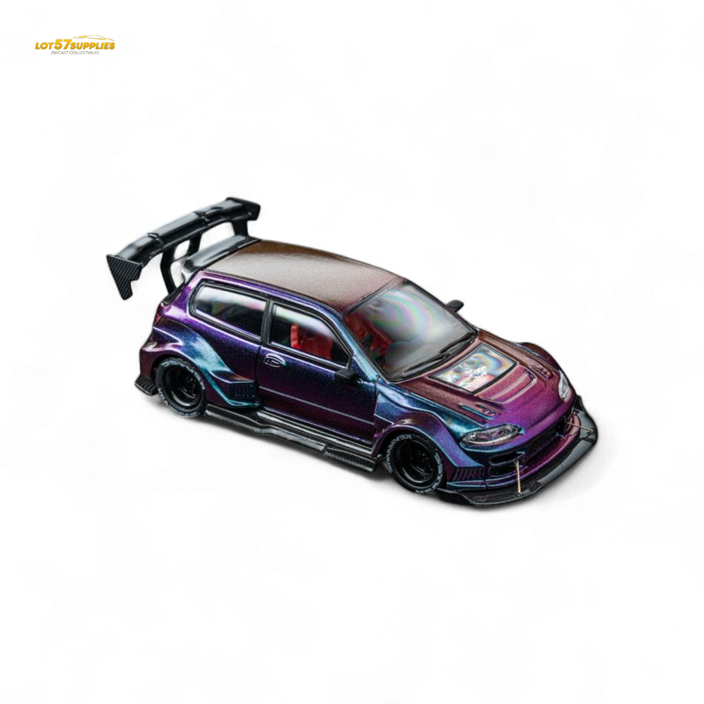 DCM Kevmannz 1996 EG6 Hatchback Black Wheels - Chameleon - Short Spoiler 1:64 (ONLINE ORDER ONLY)