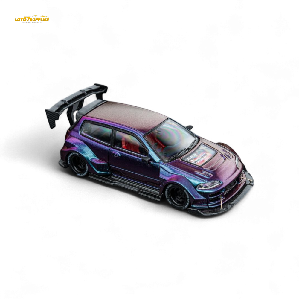 DCM Kevmannz 1996 EG6 Hatchback Black Wheels - Chameleon - Short Spoiler 1:64 (ONLINE ORDER ONLY)