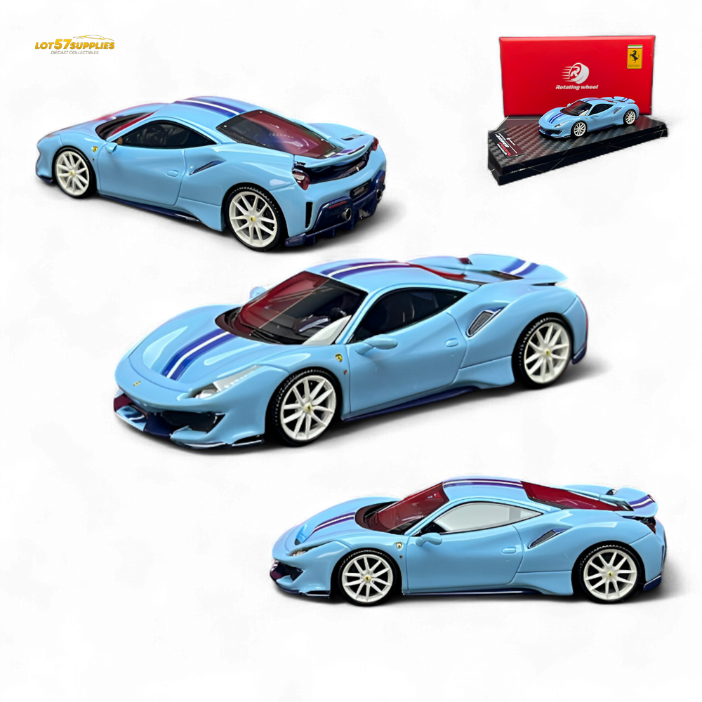 Rotating Wheel 488 Pista - Prata Blue - Foshan Show 2025 1:64 (ONLINE ORDER ONLY)