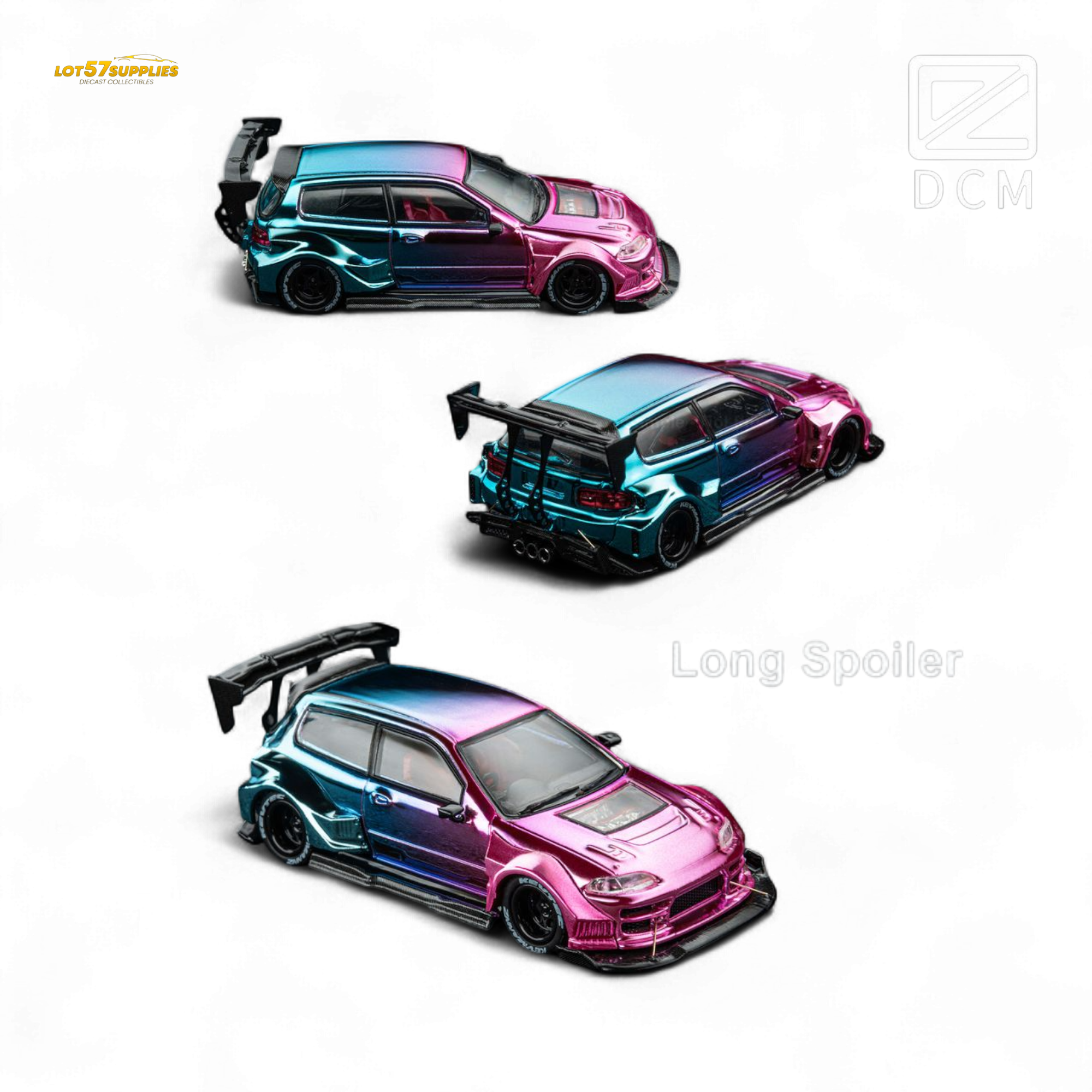 DCM Kevmannz 1996 EG6 Hatchback Wide Body - Dazzling Colorful Long Spoiler 1:64 (ONLINE ORDER ONLY)