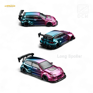DCM Kevmannz 1996 EG6 Hatchback Wide Body - Dazzling Colorful Long Spoiler 1:64 (ONLINE ORDER ONLY)