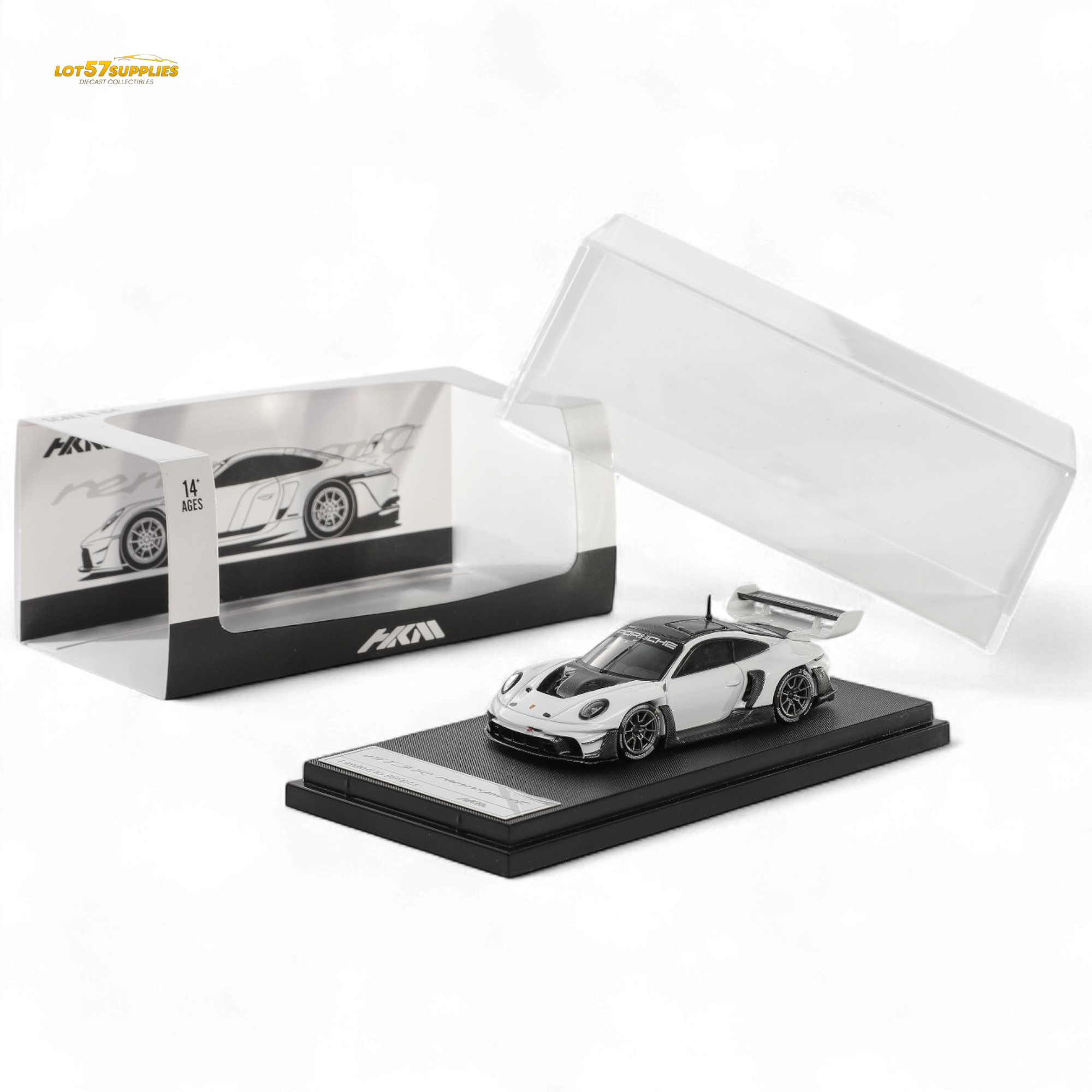 (Pre-Order) HKM 911 (992) GT3 R Rennsport - White/Carbon Hood 1:64 (ONLINE ORDER ONLY)