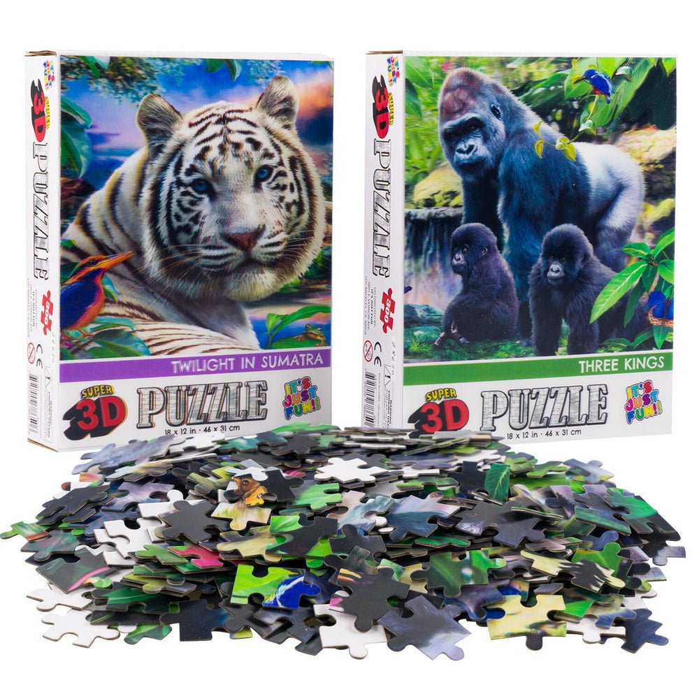 White Tiger & Gorillas Set of 2 300 Piece Lenticular Jigsaw Puzzles Prime 3D (ONLINE ORDER ONLY)