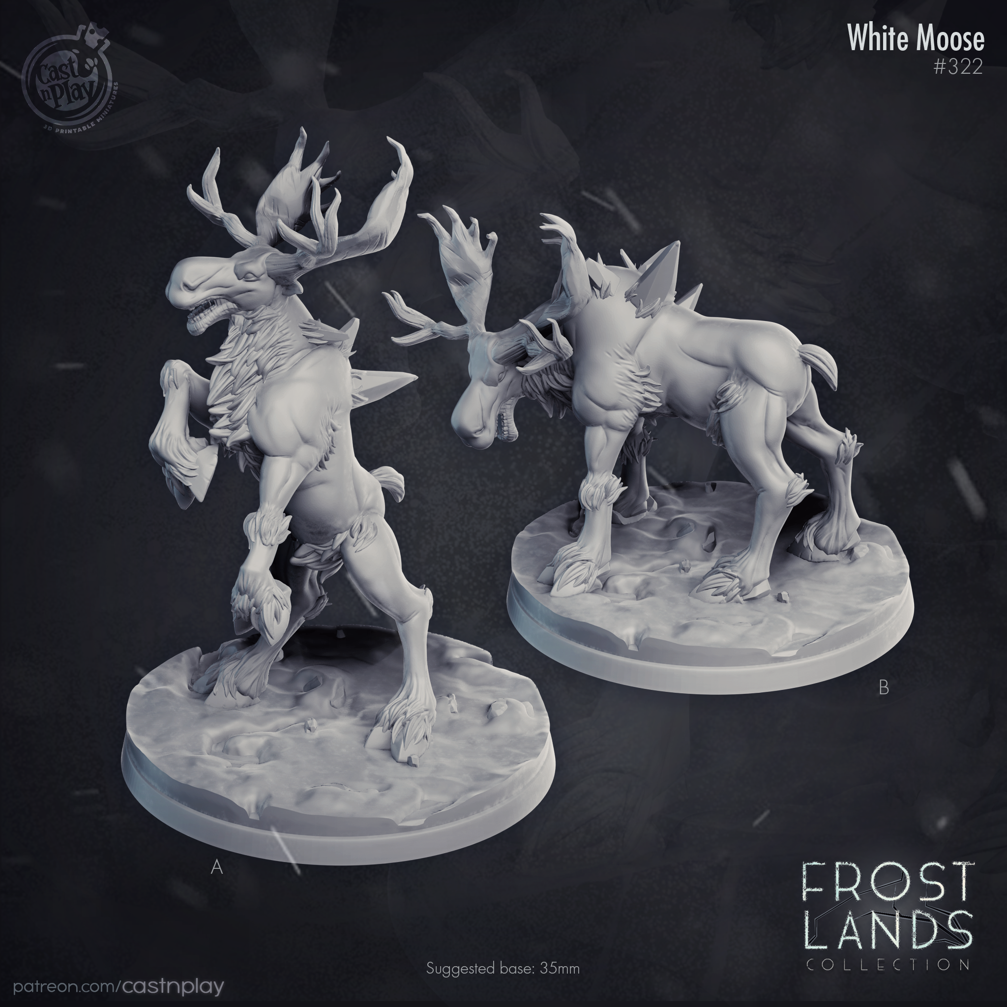 3D Printed Cast n Play Frost Lands Collection White Moose 28mm 32mm D&D (Online Only)