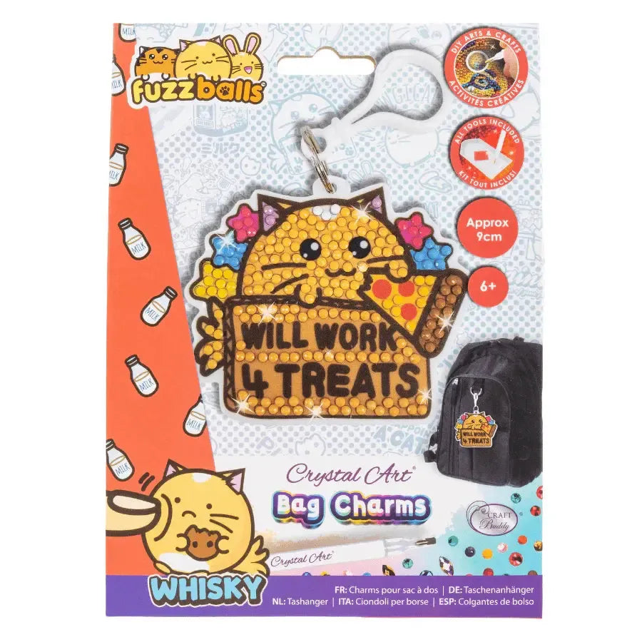 Will Work 4 Treats Whisky Crystal Art Fuzz Balls Bag Charm Kit Craft Buddy