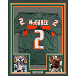 Framed Autographed/Signed Willis McGahee "01 Champs" 35x3 Miami Green College Football Jersey Beckett BAS COA
