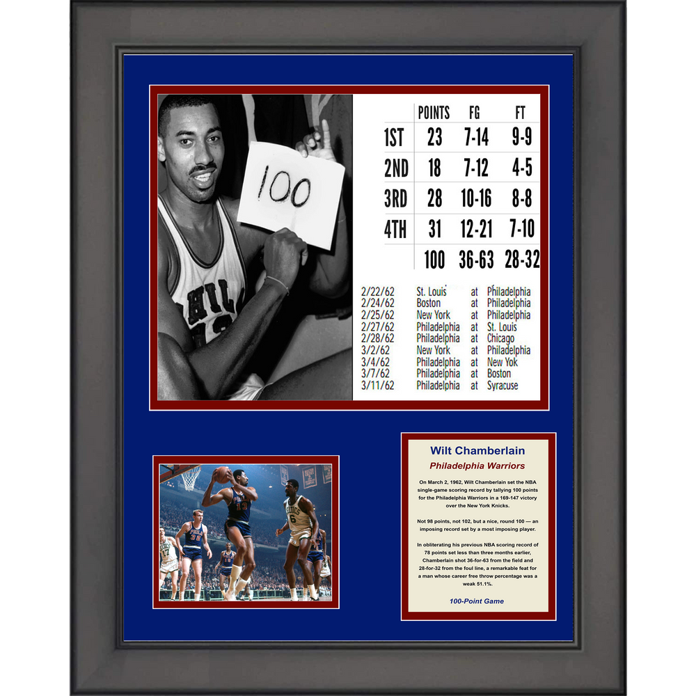 Framed Wilt Chamberlain 100 Point Game Philadelphia Warriors 11"x14" Three Photo Collage (ONLINE ORDER ONLY)