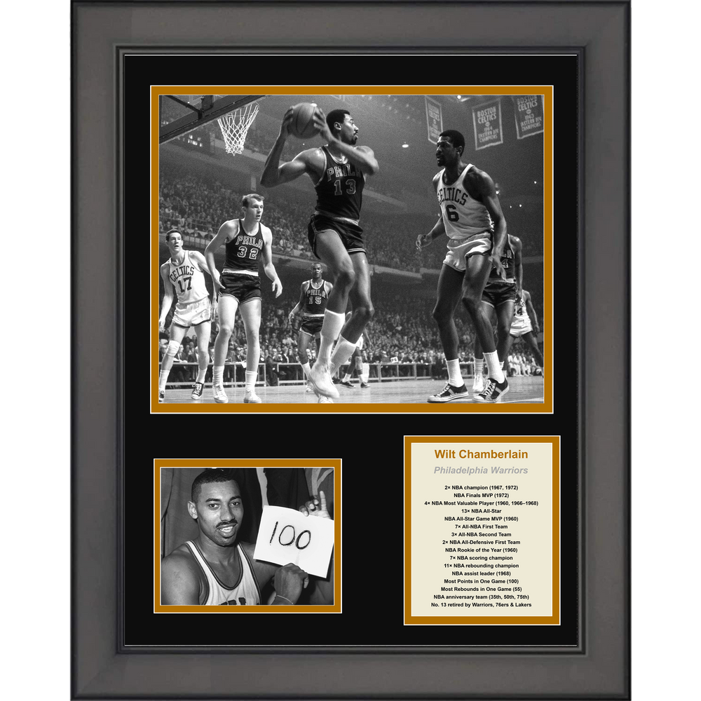 Framed Wilt Chamberlain Hall of Fame Basketball 11"x14" Three Photo Collage (ONLINE ORDER ONLY)