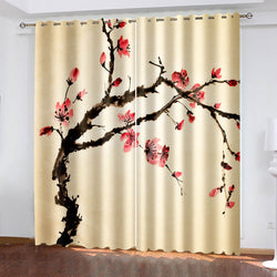 Wintersweet Plum Blossom Curtains Blackout Window Treatments Drapes (Online Order Only)