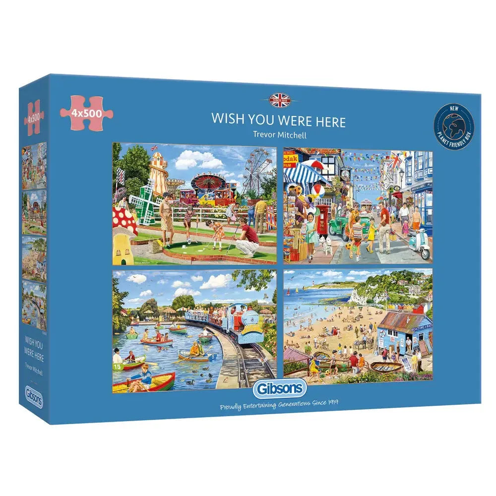 Wish You Were Here Set of 4 500 Piece Jigsaw Puzzles Gibsons (ONLINE ORDER ONLY)