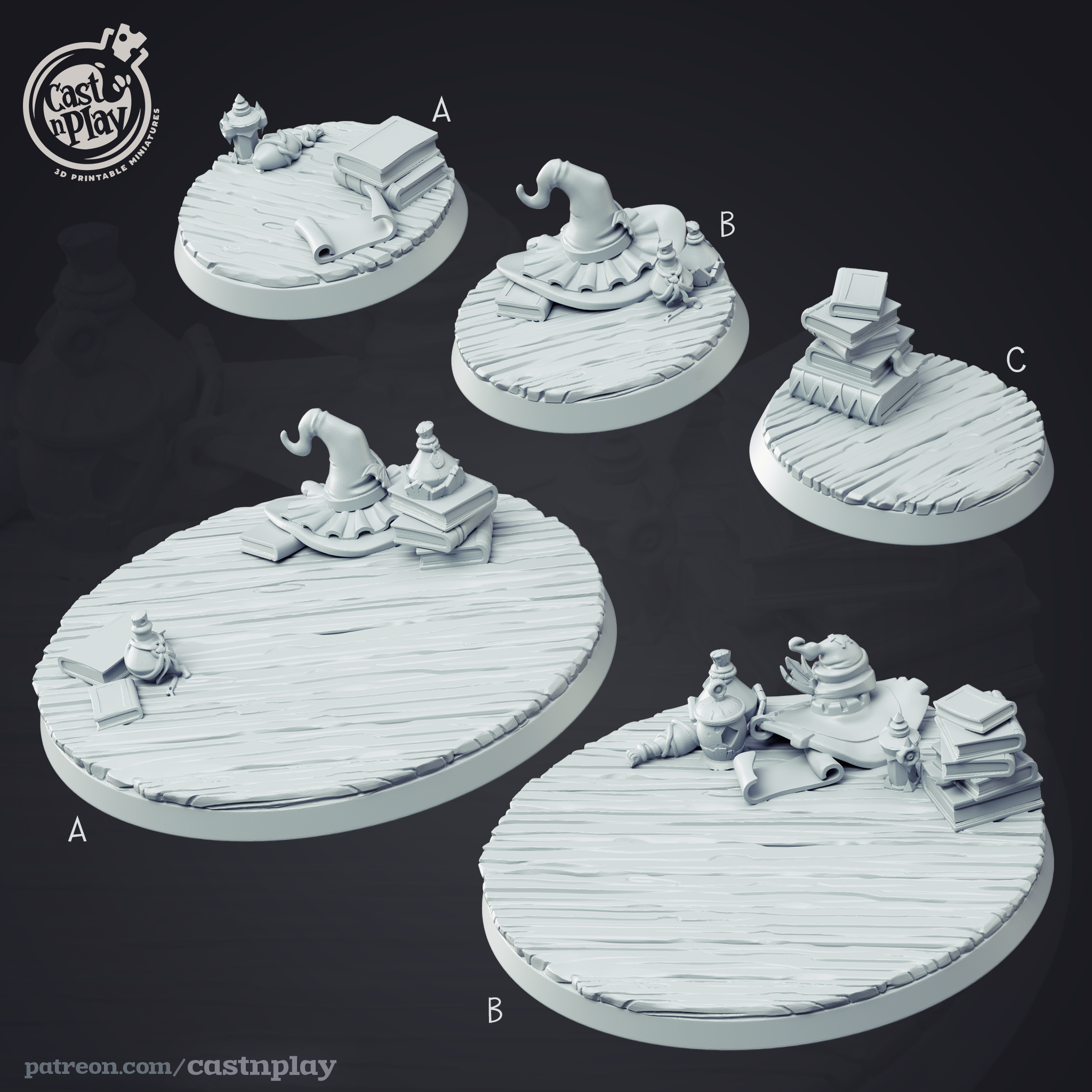 3D Printed Cast n Play Wizard Bases Wizard's Guild Set 28mm 32mm D&D (Online Only)