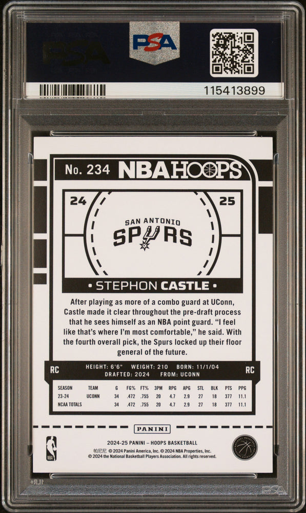 Graded 2024 Panini Hoops Stephon Castle #234 Rookie RC Basketball Card PSA 10 Gem Mint (ONLINE ORDER ONLY)