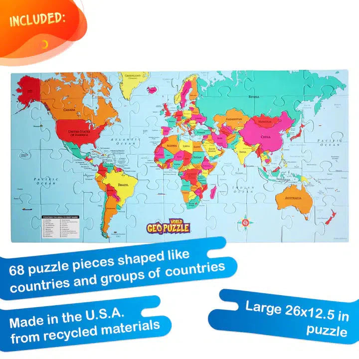 World GeoPuzzle 68 Piece Jigsaw Puzzle Geotoys (ONLINE ORDER ONLY)