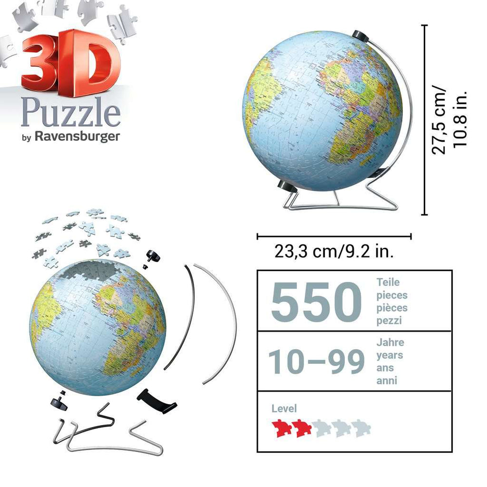 World Globe with Stand 550 Piece 3D Jigsaw Puzzle Ravensburger (ONLINE ORDER ONLY)