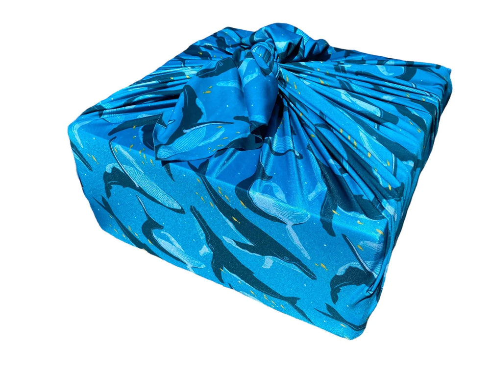 Large Reusable Cloth Furoshiki Gift Wrap | Whales & Waves (ONLINE ORDER ONLY)