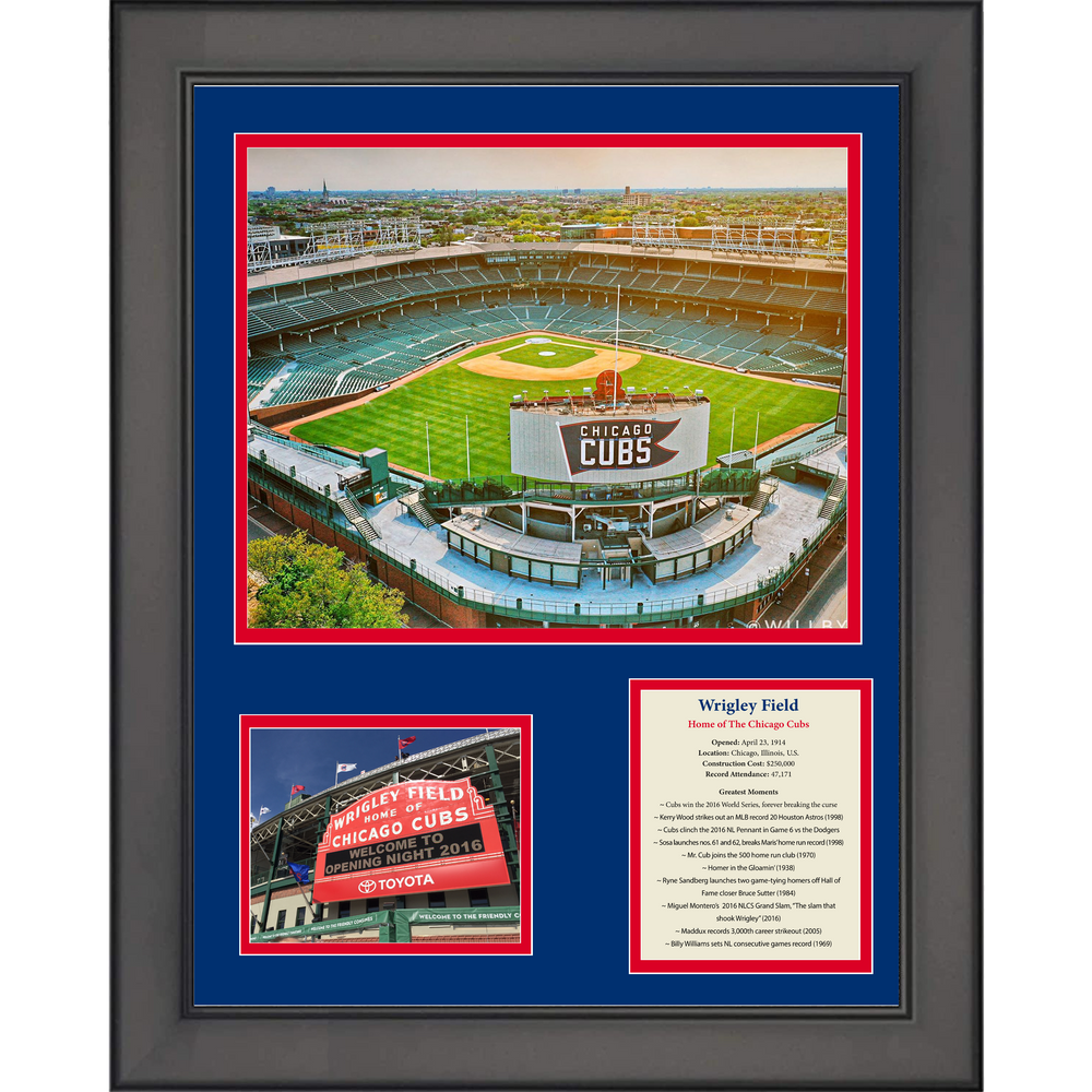 Framed Wrigley Field Greatest Moments Chicago Cubs Baseball 11"x14" Three Photo Collage (ONLINE ORDER ONLY)