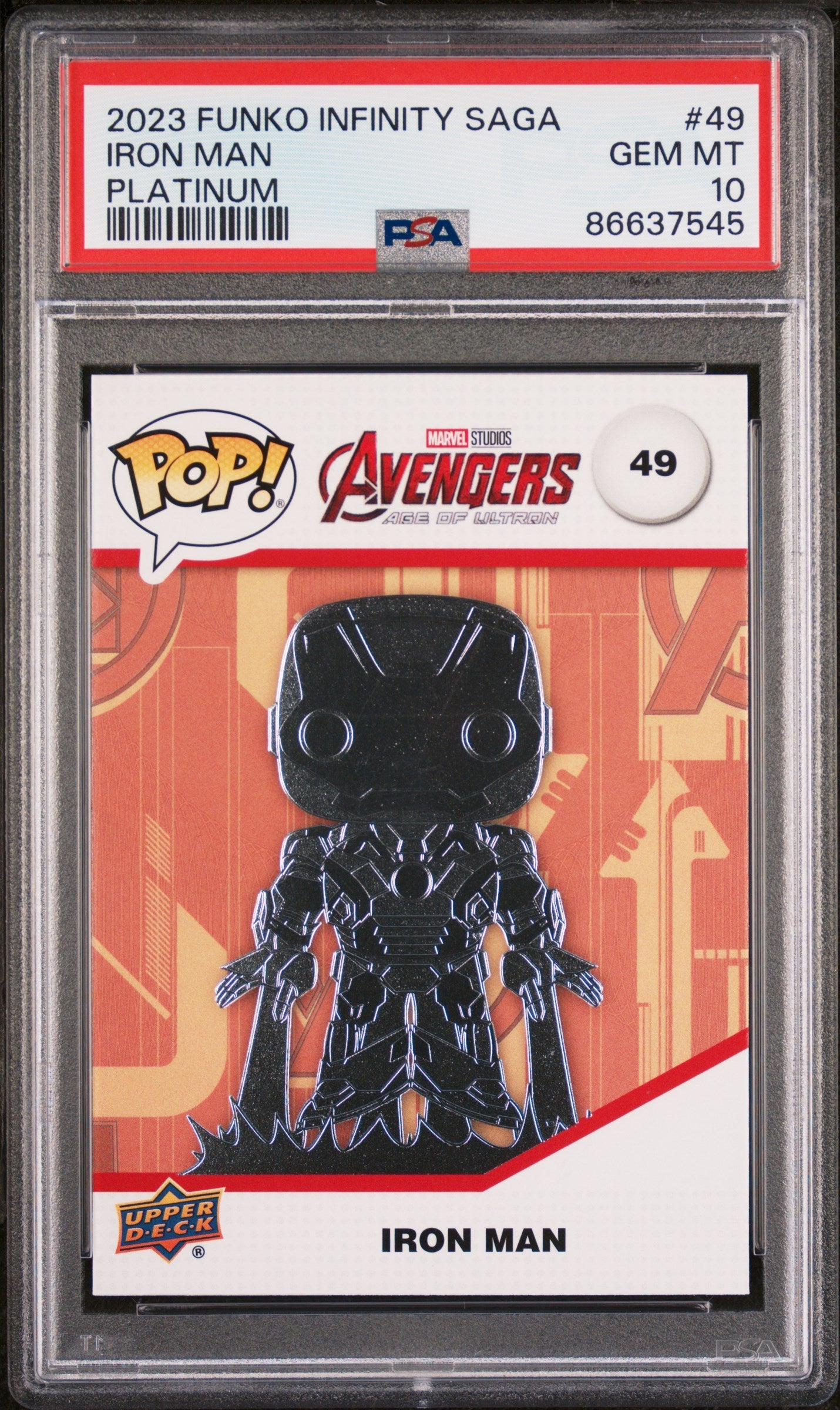 2023 UPPER DECK FUNKO POP MARVEL  IRON MAN PLATINUM #49  PSA 10 (Online Order Only)