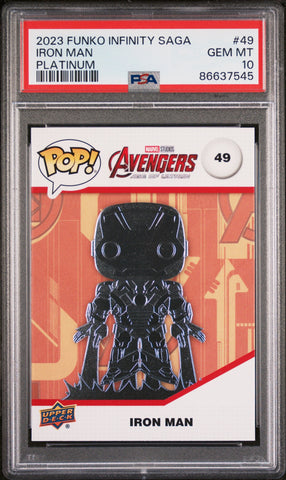 2023 UPPER DECK FUNKO POP MARVEL  IRON MAN PLATINUM #49  PSA 10 (Online Order Only)