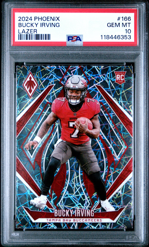 Graded 2024 Panini Phoenix Bucky Irving #166 Lazer Rookie RC Football Card PSA 10 Gem Mint (ONLINE ORDER ONLY)
