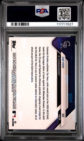 Graded 2025 Topps Now Zac Veen #52 Gold Foil /50 Rookie RC Baseball Card PSA 9 Mint (ONLINE ORDER ONLY)