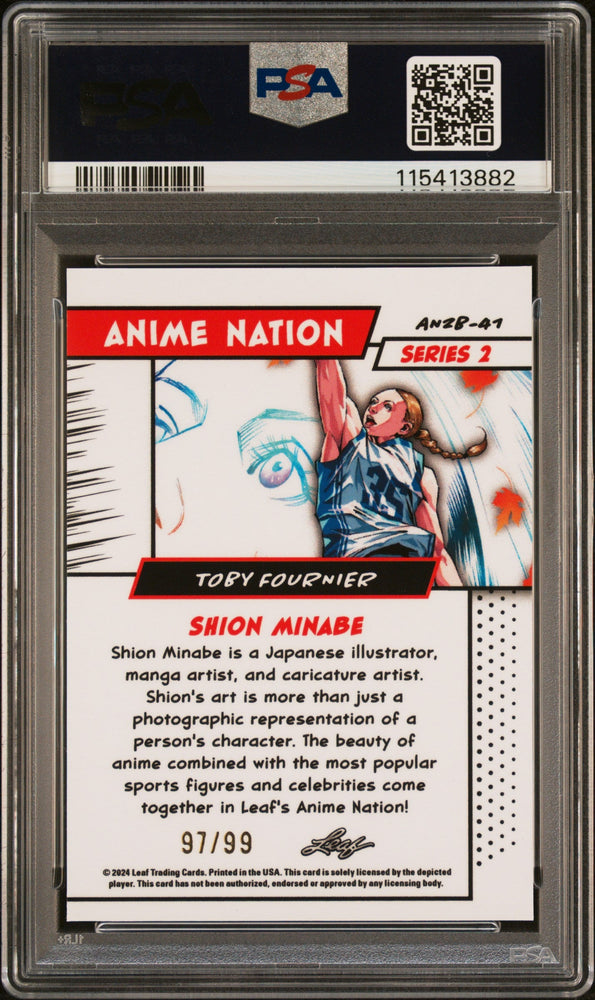 Graded 2025 Leaf Web Exclusives Toby Fournier #41 Anime Nation Series 2 /99 Basketball Card PSA 8 Near Mint (ONLINE ORDER ONLY)
