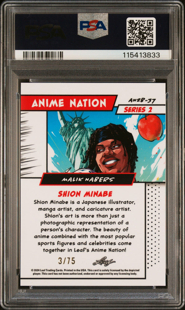 Graded 2024 Leaf Web Exclusives Malik Nabers #37 Anime Nation Series 2 Blue /75 Football Card PSA 7 Near Mint (ONLINE ORDER ONLY)
