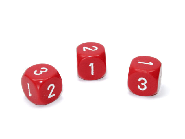 Opaque 16mm d3 (d6 w/ 1-2-3 twice) Red/white (SOLD PER PIECE) (Online Only)