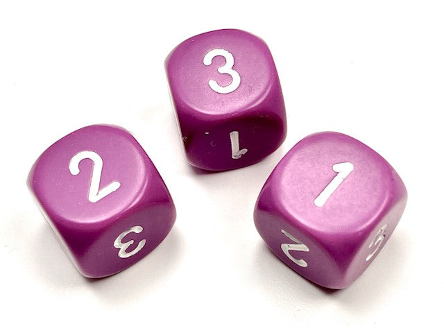 Opaque 16mm d3 (d6 w/ 1-2-3 twice) Light Purple/white (SOLD PER PIECE) (Online Only)