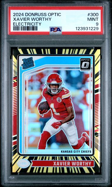 Graded 2024 Donruss Optic Xavier Worthy #300 Electricity /75 Rookie RC Football Card PSA 9 Mint (ONLINE ORDER ONLY)