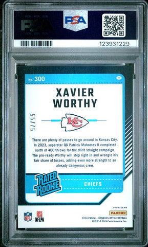 Graded 2024 Donruss Optic Xavier Worthy #300 Electricity /75 Rookie RC Football Card PSA 9 Mint (ONLINE ORDER ONLY)