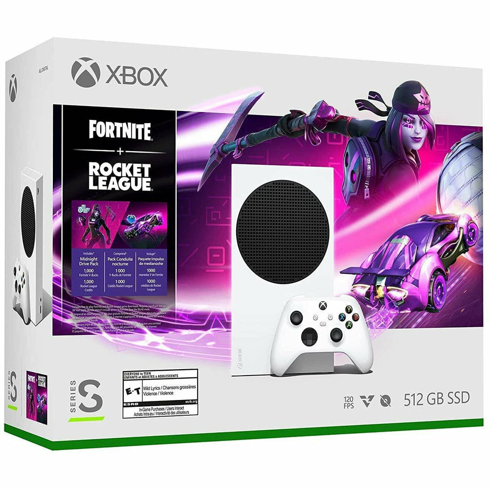 Xbox Series S Fortnite & Rocket League Bundle with Midnight Drive Pack, 1,000 V-Bucks, and 1,000 Rocket League Credits (Online Order Only)