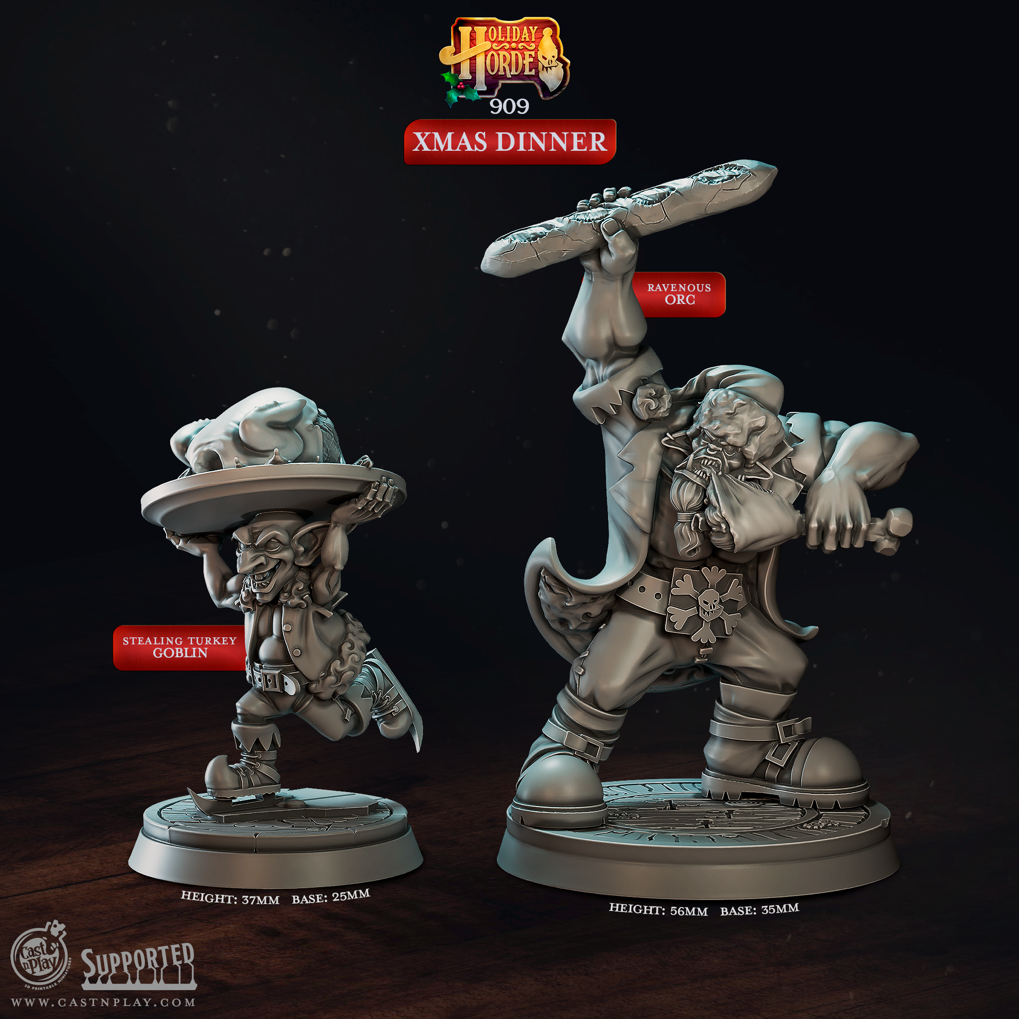 3D Printed Cast n Play Xmas Dinner Holiday Horde Set 28mm 32mm D&D (Online Only)