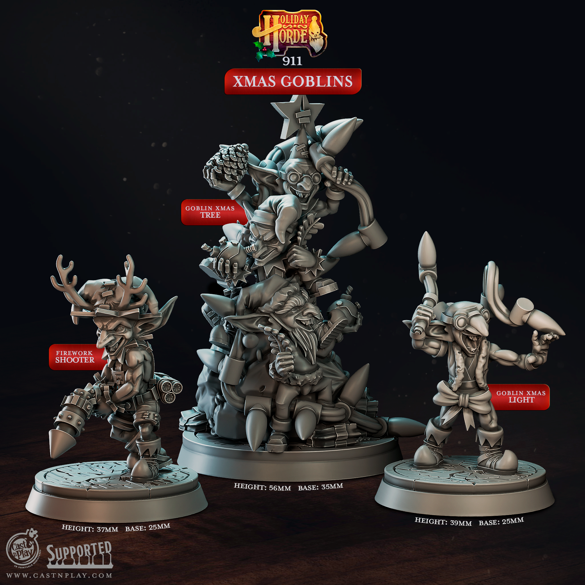 3D Printed Cast n Play Xmas Goblins Holiday Horde Set 28mm 32mm D&D (Online Only)