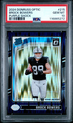 Graded 2024 Panini Donruss Optic Brock Bowers #215 Purple Shock Rookie RC Football Card PSA 10 Gem Mint (ONLINE ORDER ONLY)