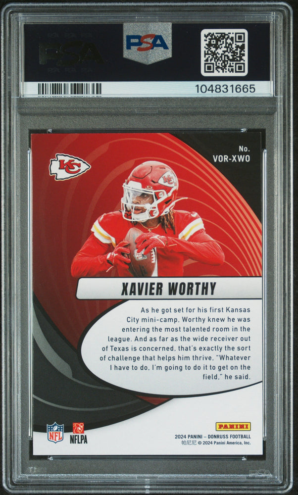 Graded 2024 Panini Donruss Xavier Worthy #VORXWO Vortex Rookie RC Football Card PSA 10 Gem Mint (ONLINE ORDER ONLY)