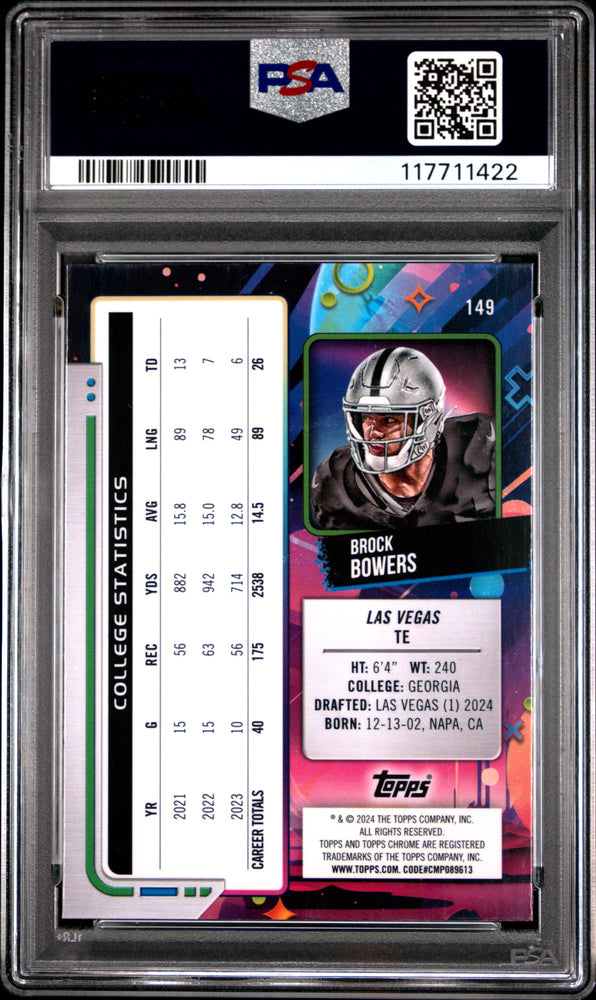 Graded 2024 Topps Cosmic Chrome Brock Bowers #149 Rookie RC Football Card PSA 7 Near Mint (ONLINE ORDER ONLY)