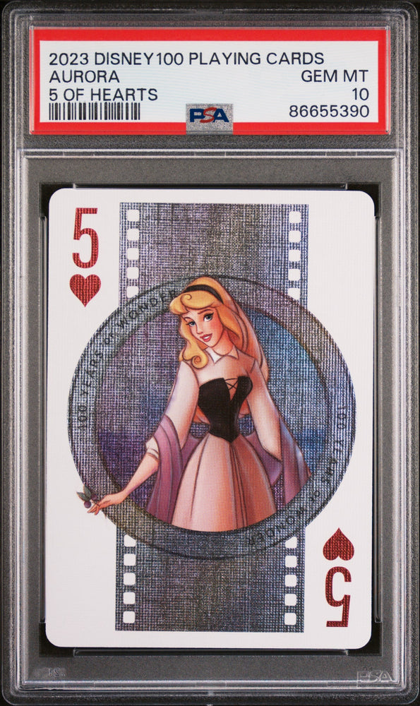 2023 DISNEY 100 PLAYING CARDS AURORA 5 OF HEARTS PSA 10 (Online Order Only)