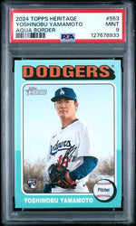 Graded 2024 Topps Heritage Yoshinobu Yamamoto #553 Aqua Border Rookie RC Baseball Card PSA 9 Mint (ONLINE ORDER ONLY)