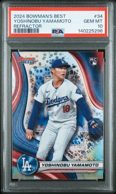Graded 2024 Topps Bowmans Best Yoshinobu Yamamoto #34 Refractor Rookie RC Baseball Card PSA 10 Gem Mint