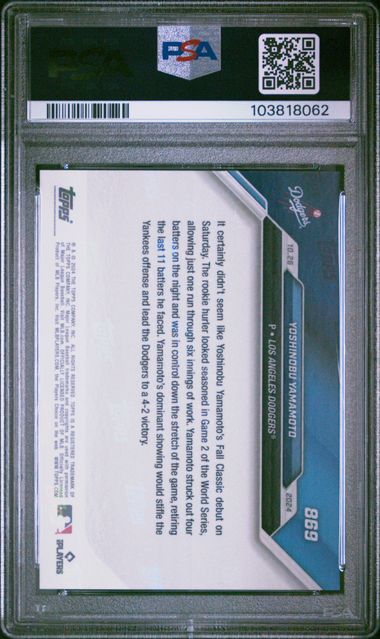 Graded 2024 Topps Now Yoshinobu Yamamoto #869 Rookie RC Baseball Card PSA 10 Gem Mint (ONLINE ORDER ONLY)