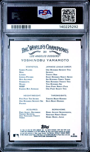 Graded 2024 Topps Allen & Ginter Yoshinobu Yamamoto #201 Chrome Xfractor Baseball Card PSA 10 Gem Mint