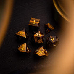 Yellow Tigers Eye Gemstone DND Dice Set (ONLINE ORDER ONLY)