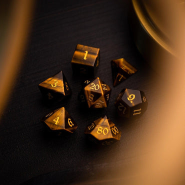 Yellow Tigers Eye Gemstone DND Dice Set (ONLINE ORDER ONLY)
